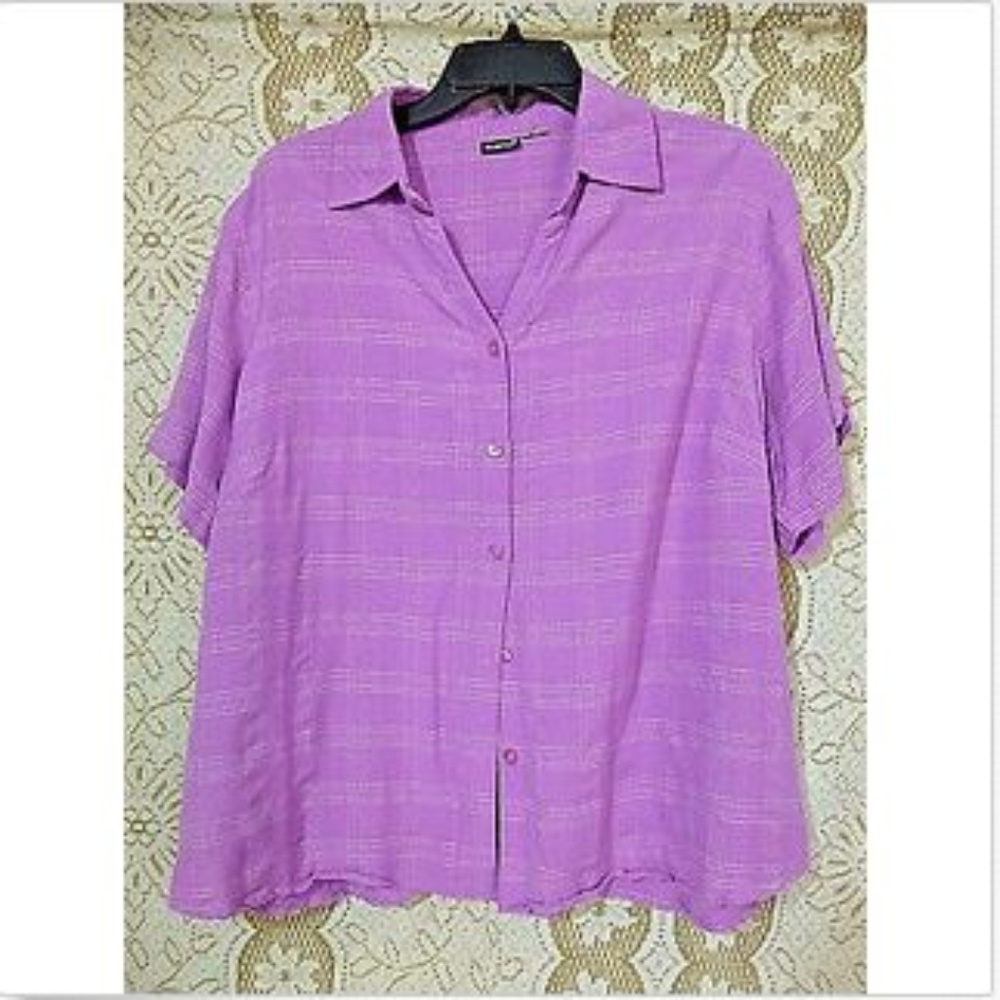 NorthCrest Purple Striped Button Up Blouse Size XL
